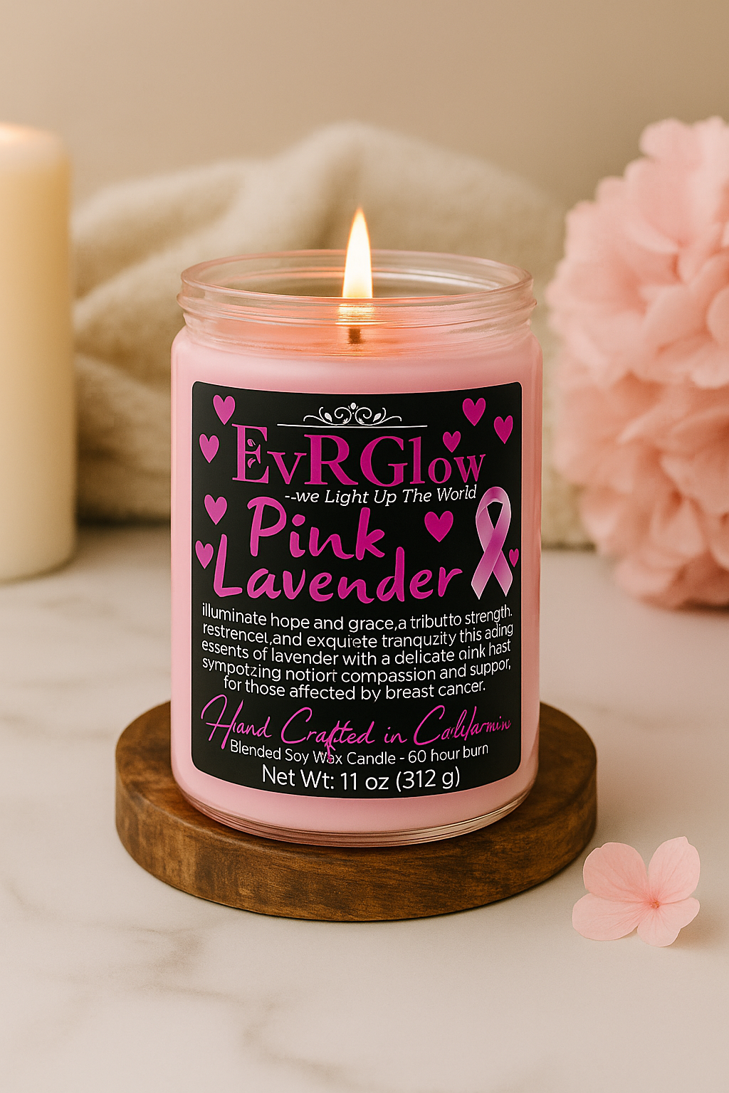 Pink Lavender Soy Wax Candle - Breast Cancer Awareness Scented Candle - Image 3